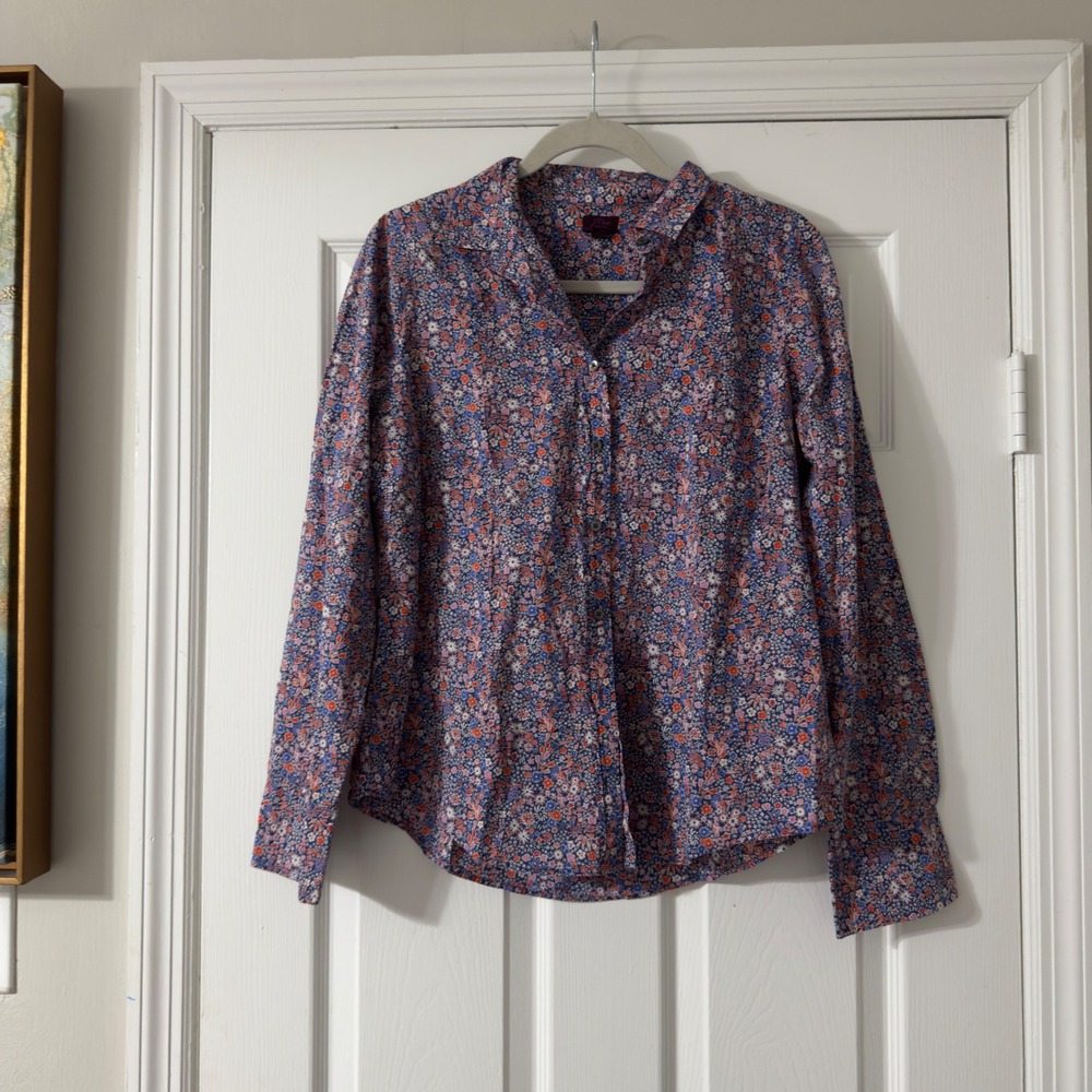 J.Crew Perfect Shirt Liberty Kayoko Floral Indigo Sunset Multi Cotton Size 8